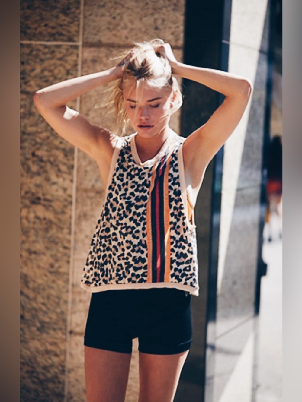 Free People Movement Love Tank Printed | Leopard Racing Stripe | XS/S NWOT